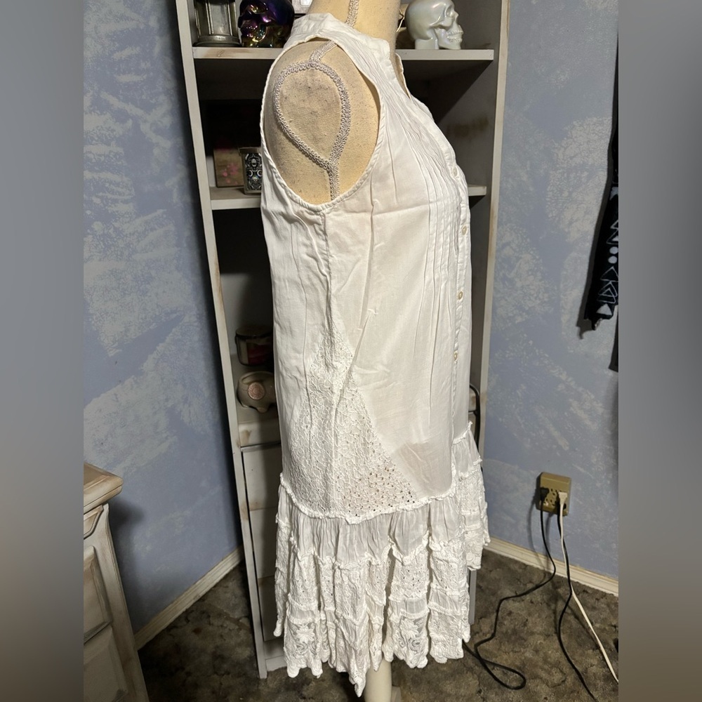 White Sleeveless Lace Dress button down boho flowy small - Picture 8 of 15